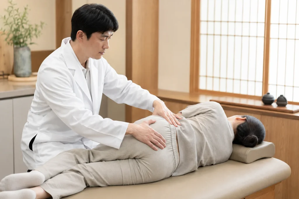 목디스크 추나요법 주의점 평가와 상담 장면
